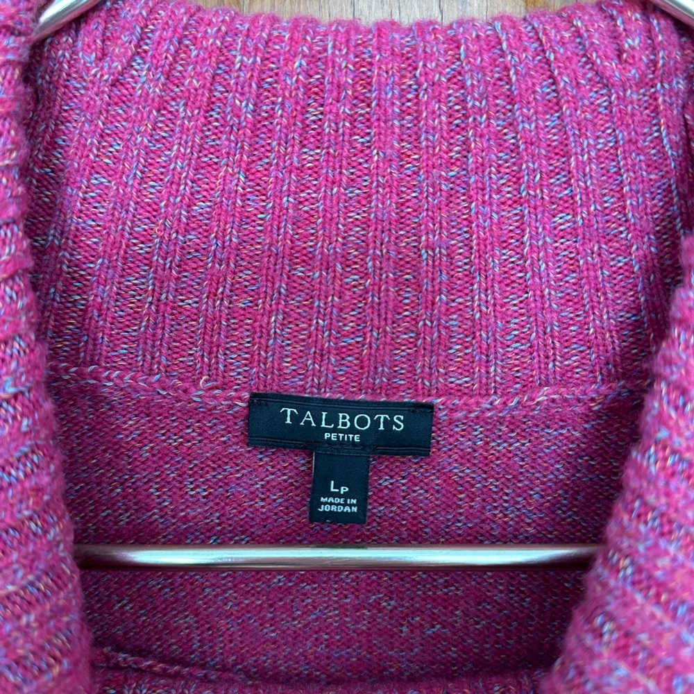 Talbots Marled Cowlneck Sweater Dark Pink Women’s Size PL Wool Cotton - Picture 3 of 5
